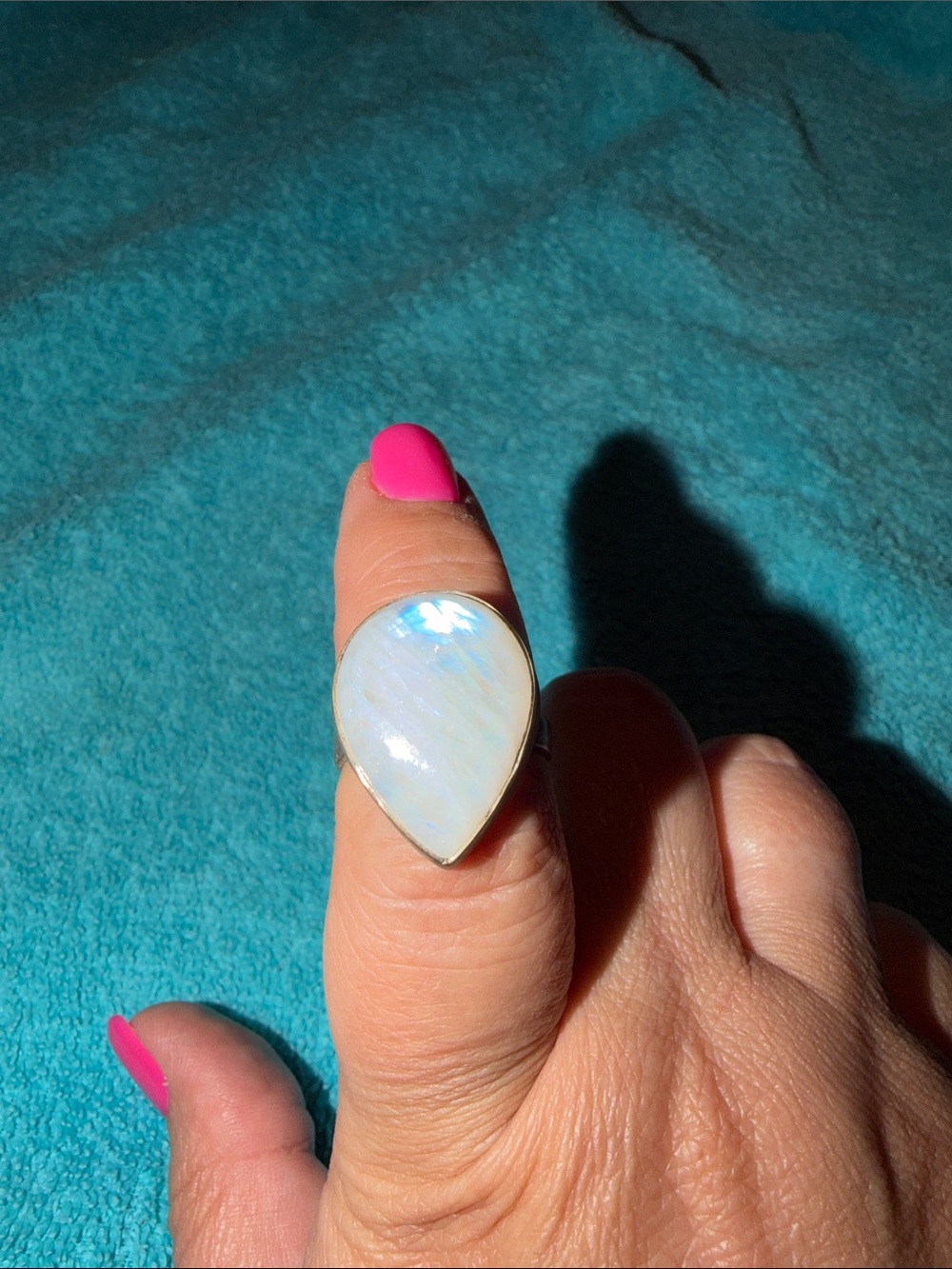 Teardrop Moonstone Statement Ring in Iridescent White